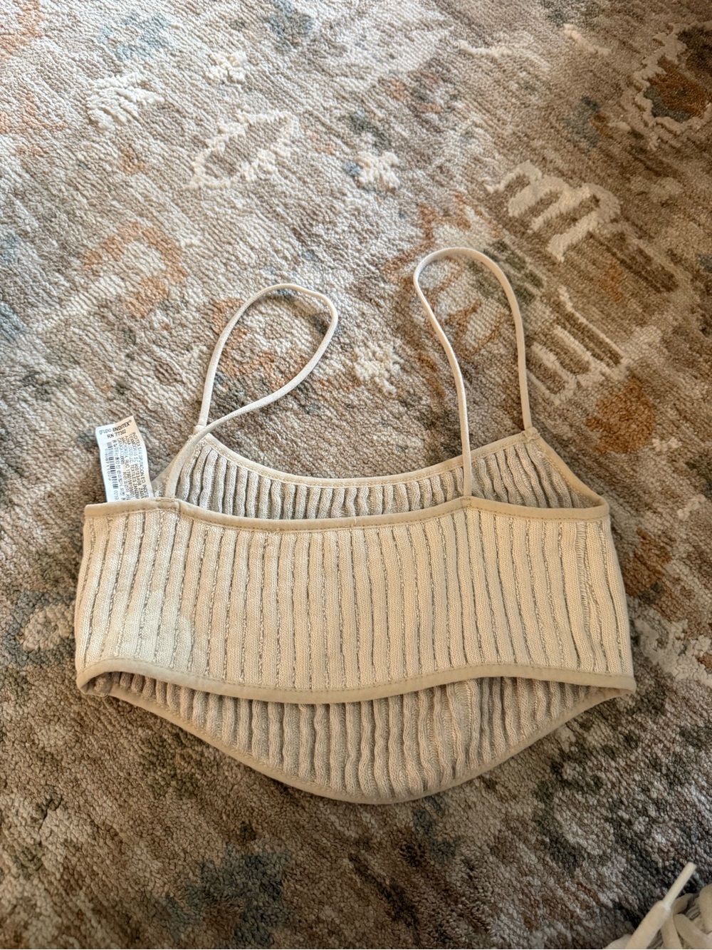 ZARA Cream Ribbed Cropped Top - Picture 2 of 3